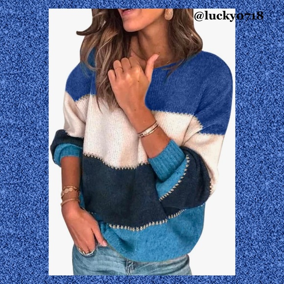 Dokotoo EUC Blue Colorblock Long Sleeve Striped Sweater Sz S - Picture 2 of 7